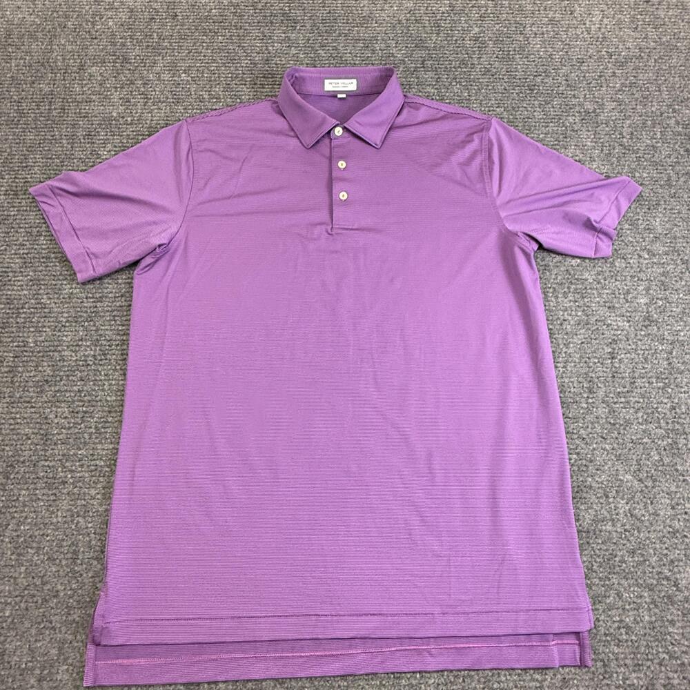 Peter Millar Polo Shirt Mens Large Purple Stripe Summer Comfort Golf Stretch
